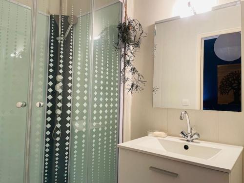 une salle de bain avec douche et lavabo dans l'établissement Chez Georges, à Sète