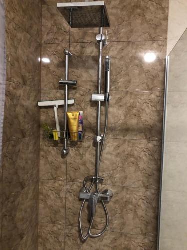 a shower with a shower head in a bathroom at Apartment Petrovic Medulin in Medulin