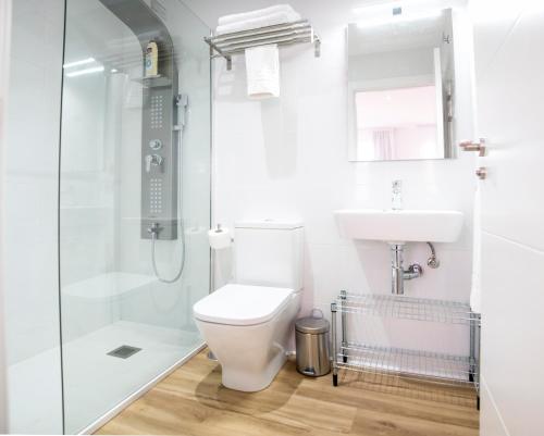 a bathroom with a shower and a toilet and a sink at P4 O Grove Centro Puerto in O Grove