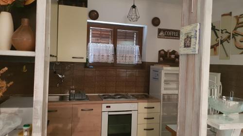 cocina con fregadero y fogones horno superior en Apartment Vjera en Tisno