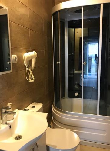 a bathroom with a toilet and a sink and a shower at Grlica in Bar