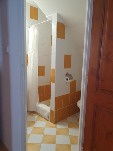 mała łazienka z prysznicem i toaletą w obiekcie U Alenky na Záhrade w mieście Smižany