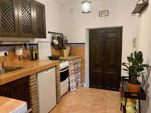 una cucina con lavandino e piano cottura di Townhouse in Canillas de Aceituno a Canillas de Aceituno