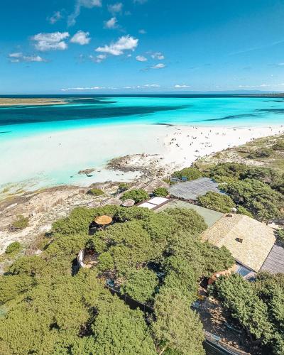 an aerial view of a beach with people in the water at Ancóramare view in Stintino