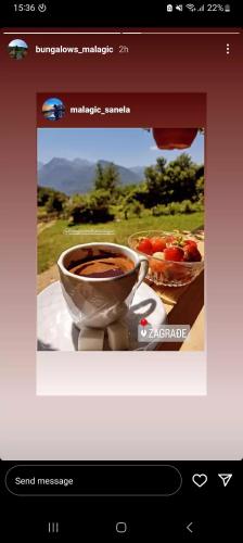 a picture of a cup of coffee and a plate of food at Bungalows Malagić in Gusinje