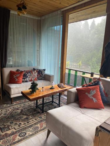 a living room with a couch and a table at CENNET DAĞ EVİ in Ayder Yaylasi