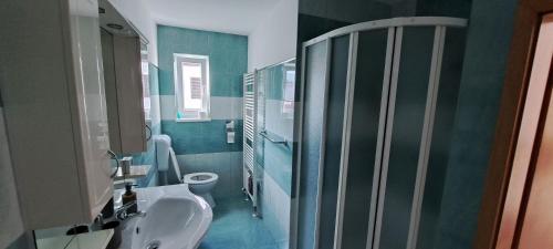ein Bad mit einem Waschbecken und einem WC in der Unterkunft Apartma Bine in Bled