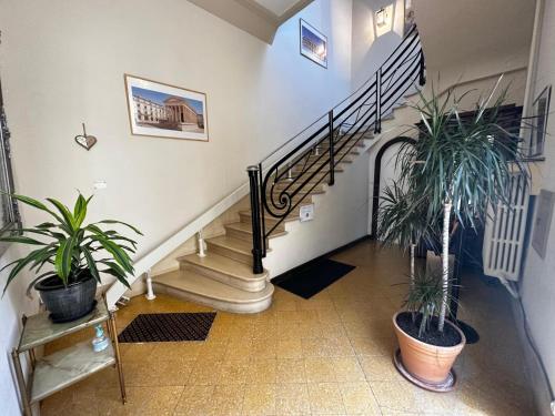 een hal met een trap met twee potplanten bij Appartement 4 à 8 personnes, Spacieux de Standing in Nîmes