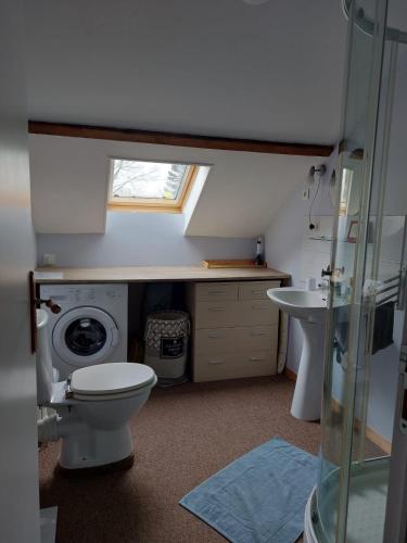 une salle de bain avec toilettes et lavabo dans l'établissement The Hayloft at Orchard Farm, à Combles