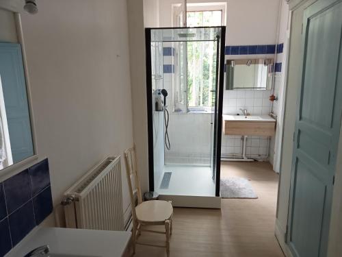 a bathroom with a shower and a sink at 1812 Route de Baziège à Labège in Labège