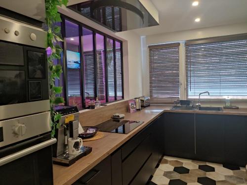 a kitchen with a sink and a counter top at Cocon d'Evasion**** SPA PRIVATIF et ciels étoilés in Le Havre