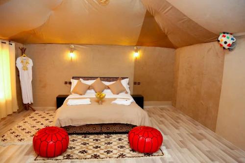 梅尔祖卡Desert Magic Camp的帐篷里有一张床的卧室