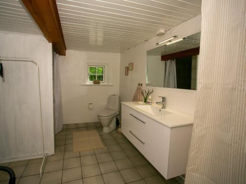 a bathroom with a sink and a toilet at Holiday home Rudkøbing XX in Rudkøbing