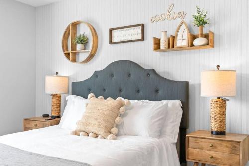 a bedroom with a bed with a teddy bear on it at One-Of-A-Kind Smart, Cookie Themed Home For Up to 6 in Clarksville