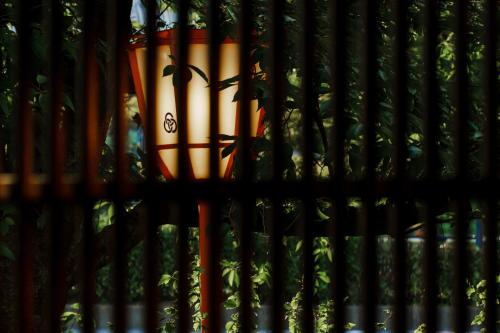 a bunch of baseball bats are behind a fence at hotori in Kyoto