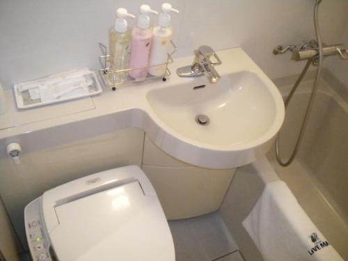 un piccolo bagno con servizi igienici e lavandino di HOTEL LiVEMAX BUDGET Hiratsuka Ekimae a Hiratsuka