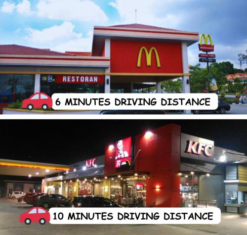 two pictures of a mcdonalds restaurant with a car parked outside at Smile Hotel Seri Kembangan in Seri Kembangan