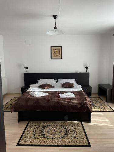 a bedroom with a large bed in a room at Casa Anastasia - Moieciu de Sus in Moieciu de Sus