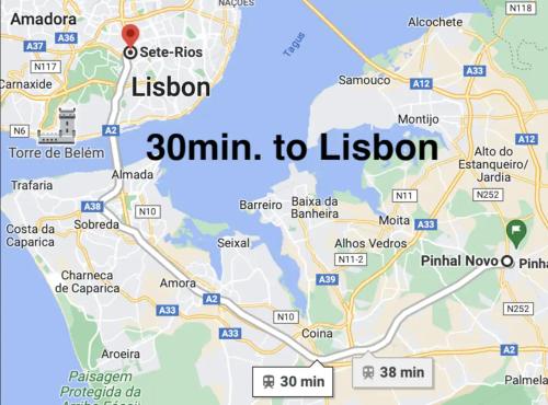 a map of lisbon with the text to lesion at Casa Silva Diamond in Pinhal Novo
