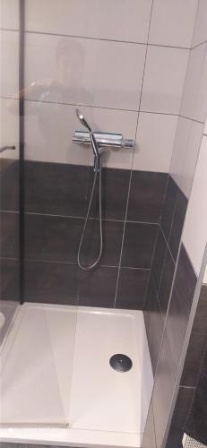 a shower with a shower head in a bathroom at APPARTEMENT 100 Metres de la mer in Plérin