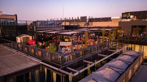 an overhead view of a patio on a building at Mama Shelter Belgrade in Belgrade