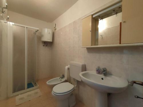 a bathroom with a toilet and a sink and a shower at Casa Maria Angela in Ledro