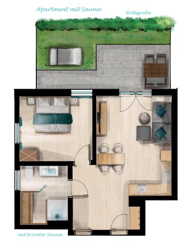 a floor plan of a house at Ferienwohnungen Zober am Mühlbach in Oberammergau