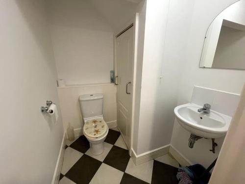 La salle de bains est pourvue de toilettes et d'un lavabo. dans l'établissement Super Duplex with Free Parking, à Plymouth