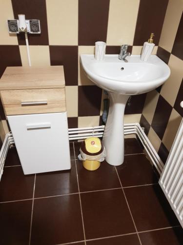 a bathroom with a sink and a counter at Casa Gina in Arad