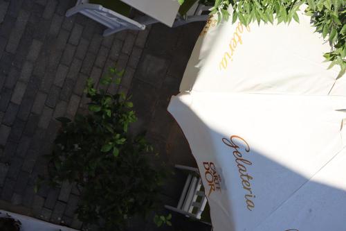 an overhead view of a white table and a bush at La Sorella in Dalyan