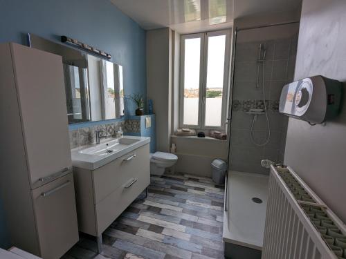 une salle de bain avec un lavabo, des toilettes et une douche dans l'établissement Appartement privé hyper centre de Boulogne S/Mer, à Boulogne-sur-Mer