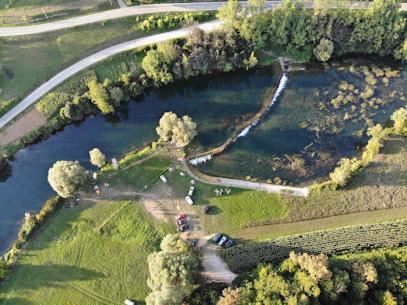 an aerial view of a river and a road at Rooms Ljubenko in Karlovac