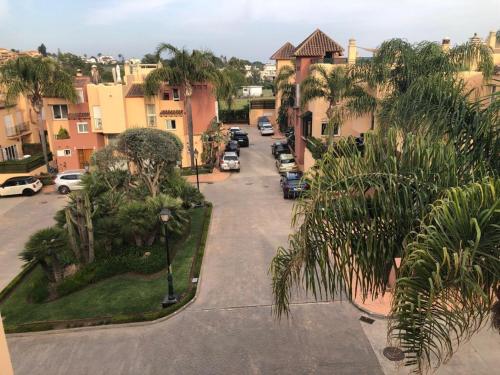- une vue aérienne sur une rue d'une ville bordée de palmiers dans l'établissement Villa puerto banuus Marbella, à Marbella