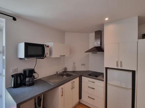 une petite cuisine avec un évier et un micro-ondes dans l'établissement Joli studio hyper-centre, à Nantes