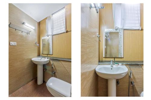 two pictures of a bathroom with a sink and a mirror at OYO Flagship 81536 Royal Classio in Bangalore