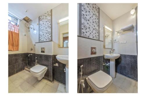 - deux photos d'une salle de bains avec toilettes et lavabo dans l'établissement OYO Flagship 81536 Royal Classio, à Bangalore