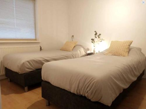 2 nebeneinander sitzende Betten in einem Schlafzimmer in der Unterkunft Vakantiehuis Hoog Noordwijk in Noordwijkerhout