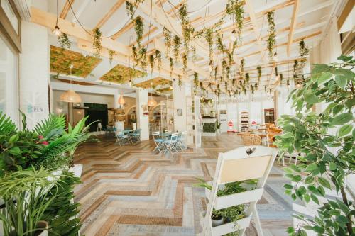 a room with plants on the floor and ceilings at Amadeus Holiday Apartments in Caesar Resort & SPA, Long Beach in Perivolia tou Trikomou