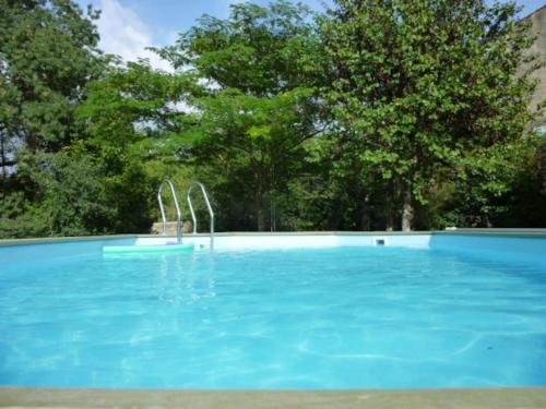 une grande piscine bleue avec des arbres en arrière-plan dans l'établissement Maison en Provence La Cascatelle 6-8 pers, à Carcès