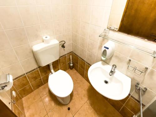 a bathroom with a toilet and a sink at GRAND - Beachfront Rooms & Apartments in Selce