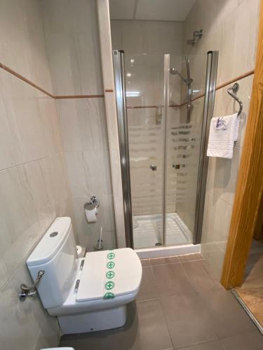 a bathroom with a shower and a toilet and a shower at Hotel Playa in Peñíscola