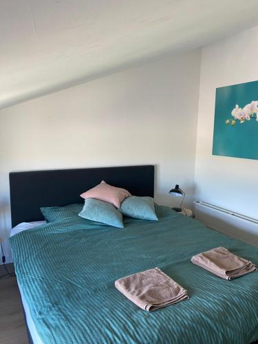 1 dormitorio con 1 cama con 2 toallas en Polderzicht, en Castricum