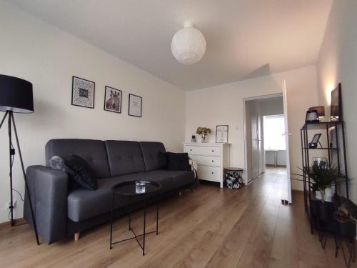 a living room with a couch and a table at Apartament Mazury in Kętrzyn