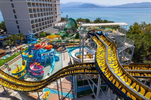 an aerial view of a water park with a roller coaster at Duja Didim - Ultra All Inclusive in Didim