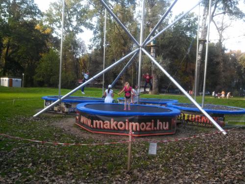 two children playing on a merry go round in a park at Szép-Lak Makó in Makó