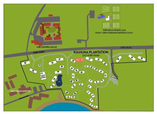 a map of the parking lot at a park at Beautiful Poipu AC, Walk to Beach, Pool and Tennis KP117 in Koloa
