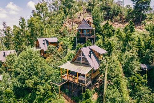 an aerial view of a house in the woods at Skyline Ecoliving Santa Elena in Santa Elena
