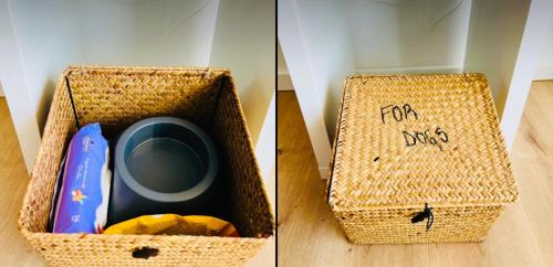 two pictures of a wooden box with a fords writing on it at Lovely apartment Vila Zala in Kali