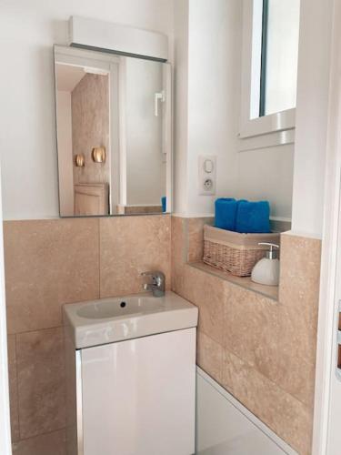 une salle de bain avec un lavabo et un miroir dans l'établissement 2 bedroom apartment in Cannes near the beach, à Cannes