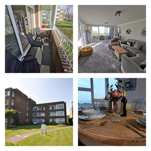 a collage of four pictures of a living room at La de da Frinton on Sea in Frinton-on-Sea